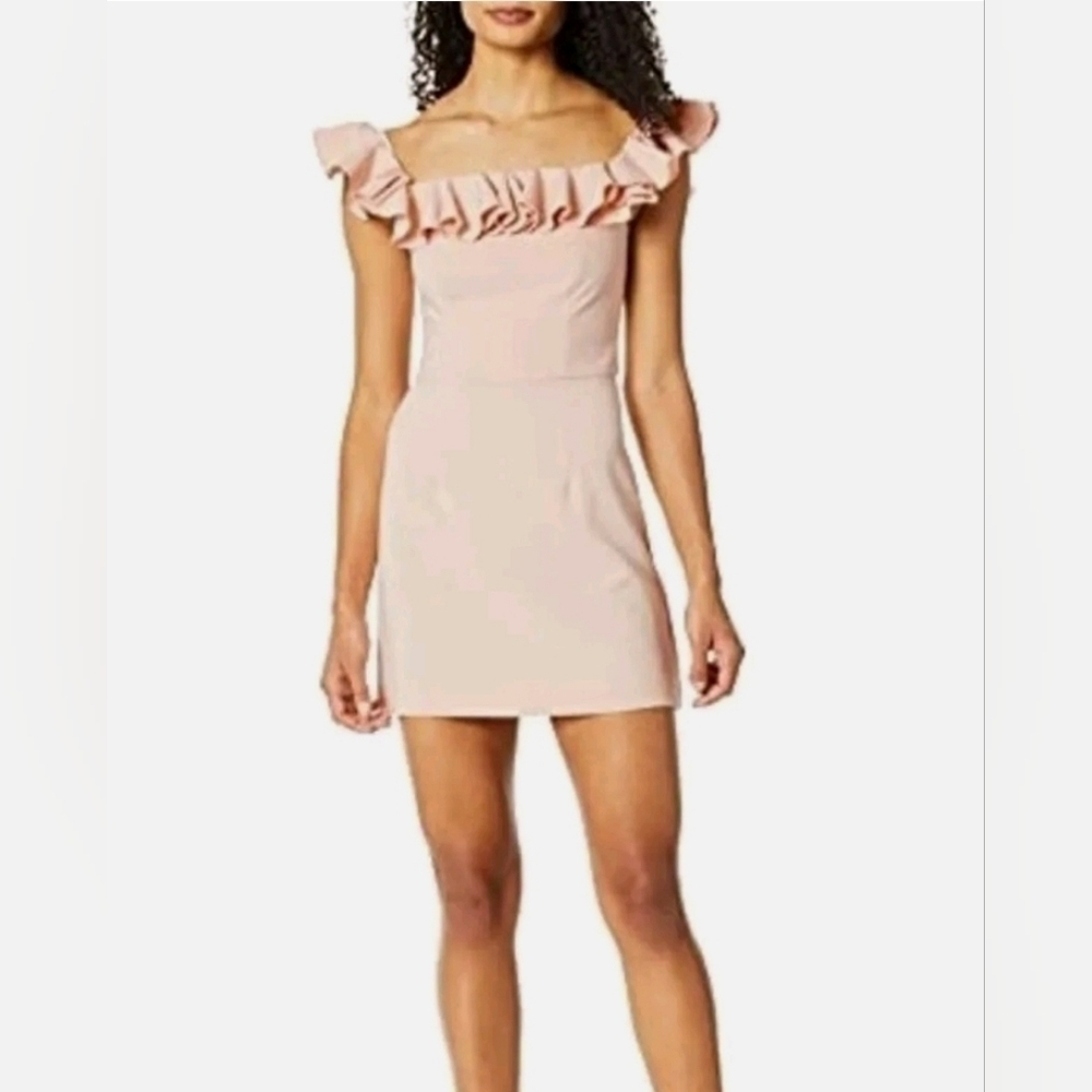 NWT French Connection Whisper Light Off the Shoulder Ruffle Pink Mini Dress 6